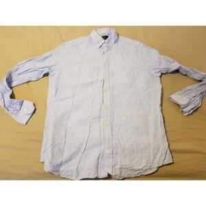 Mens Hackett Linen Dress Shirt XL Blue Button